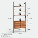 Vinyl record storage cabinet with shelves and kettlebells for home organization