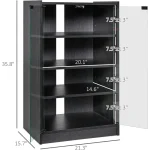 Vinyl record storage cabinet with multiple shelves and glass doors for easy access
