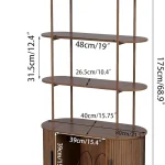 Vinyl record storage cabinet with three shelves and curved design dimensions displayed