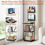 Multi-function vinyl record storage cabinet with record player and books displayed